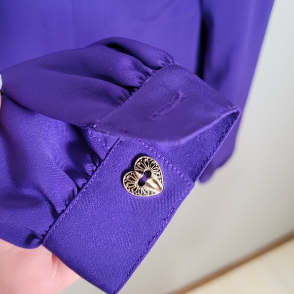 1980s purple puff sleeve statement blouse - Picture 4 of 8